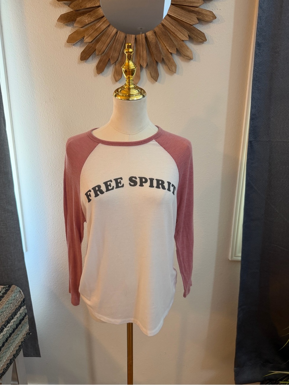 Spiritual Gangster Free Spirit Baseball Tee Dusty Rose Small Boho